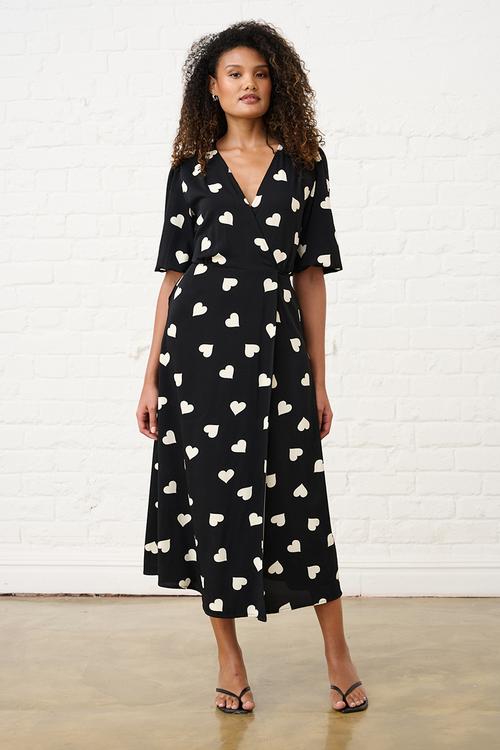 Heart Wrap Dress - Black/White