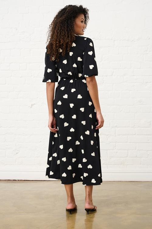 Heart Wrap Dress - Black/White