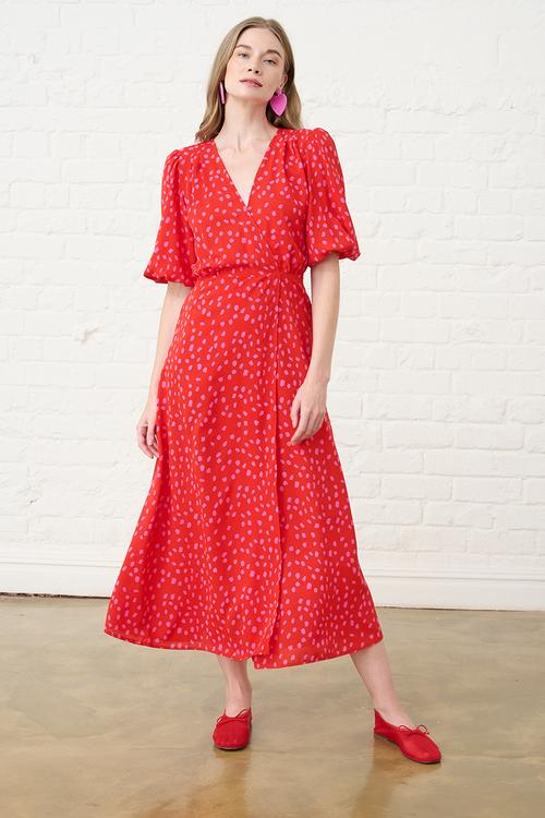 Confetti Wrap Dress - Red