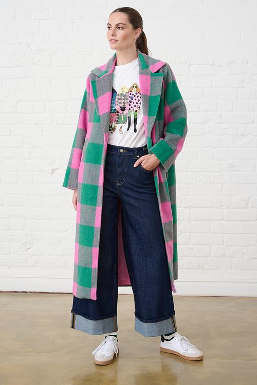 Melton Coat Check - Pink/Green
