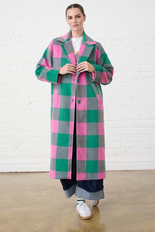 Melton Coat Check - Pink/Green