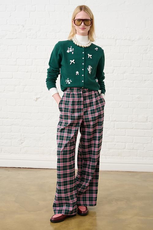 Check Straight Leg Trousers - Pink/Green
