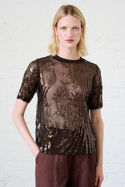 Mesh Sequin Top - Chocolate