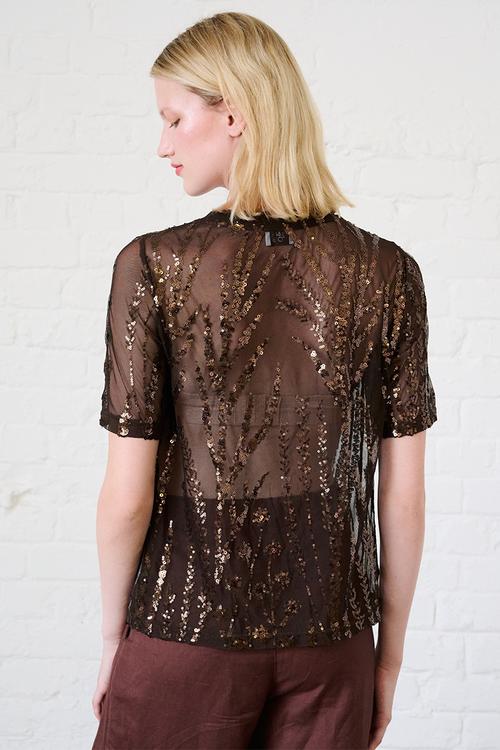 Mesh Sequin Top - Chocolate