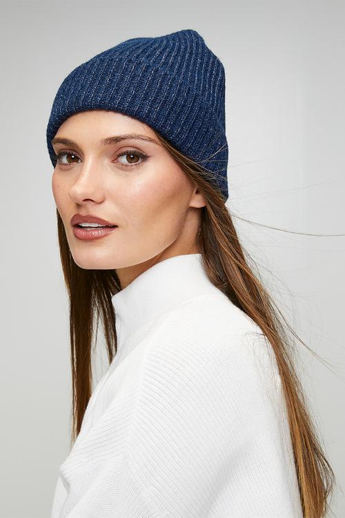 Camille Ribbed Turn Up Beanie - Navy