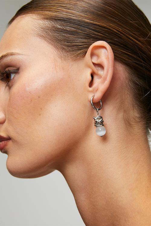 Dior Stacked Bead Hoop Earrings - Silver