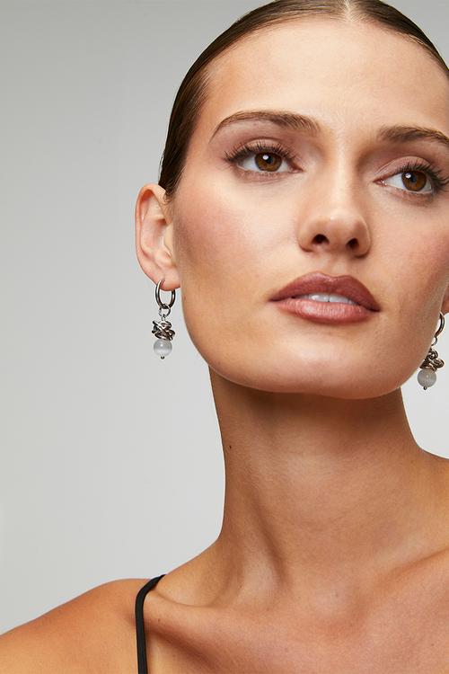 Dior Stacked Bead Hoop Earrings - Silver