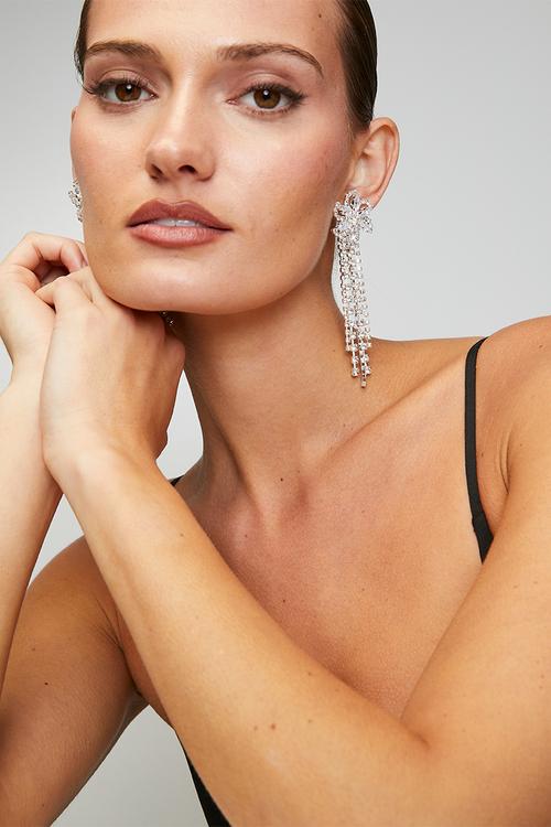 Elowen Floral Diamante Chandlier Earrings - Silver