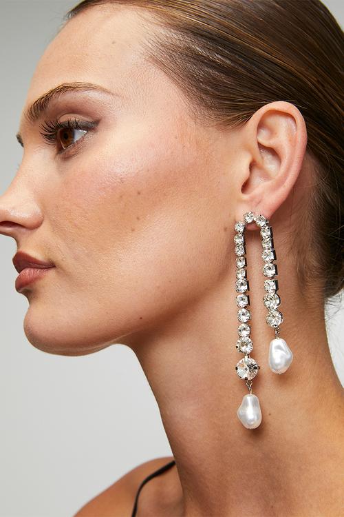 Dove Oversized Pearl Drop Earrings - Silver