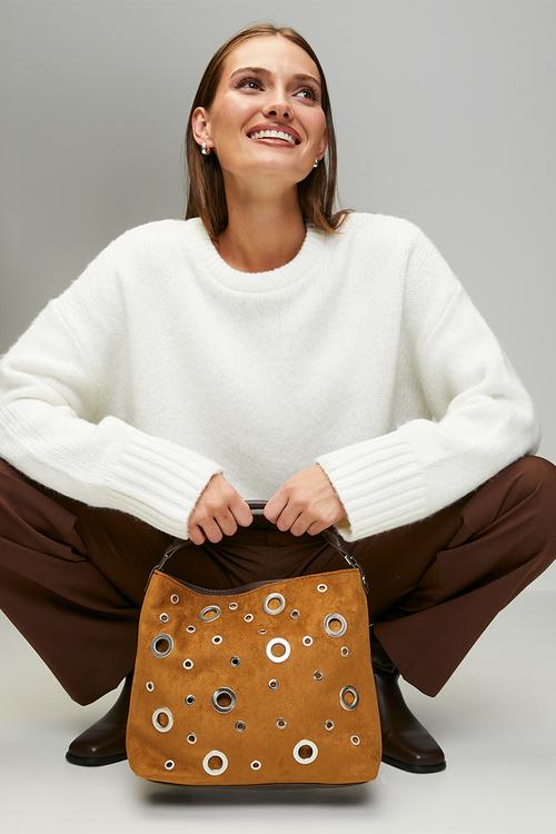 Amoura Eyelet Slouch Shoulder Bag - Tan
