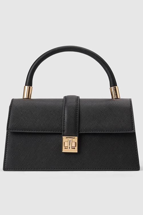 Vanessa lock detail top handle bag in black saffiano