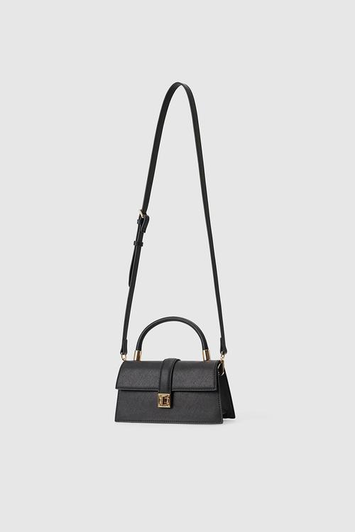 Vanessa lock detail top handle bag in black saffiano