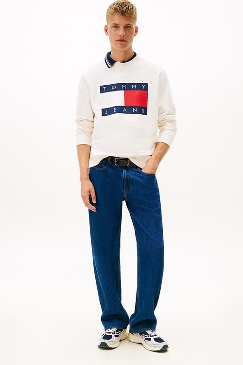 TJ  Tonal Flag Crewneck Sweatshirt - Ancient White