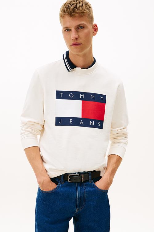 TJ  Tonal Flag Crewneck Sweatshirt - Ancient White