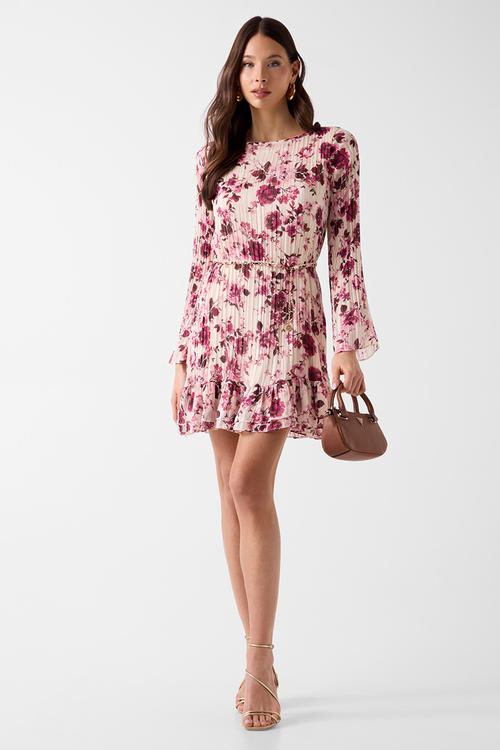 Ls Ilenia Pleat Dress - Blush Roses Print