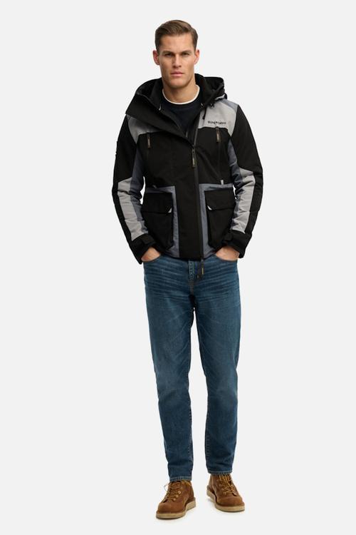 Hood colour block windbreaker - black