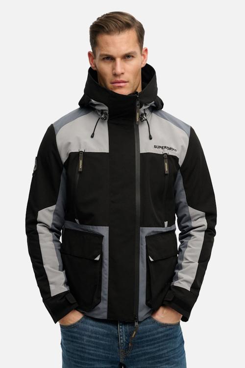 Hood colour block windbreaker - black