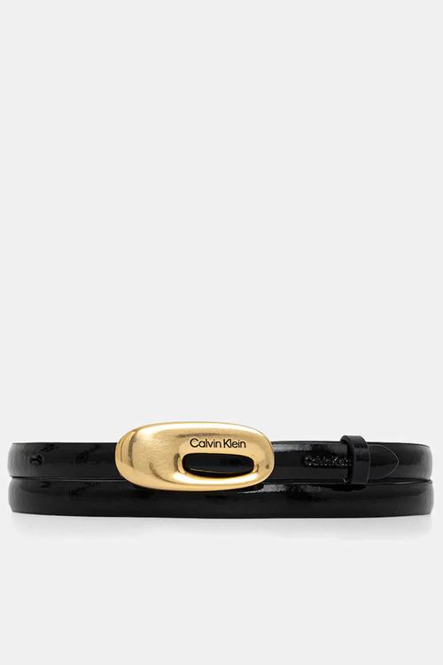 Oval buckle shiny strap 15mm - black/ tumbled deep gold
