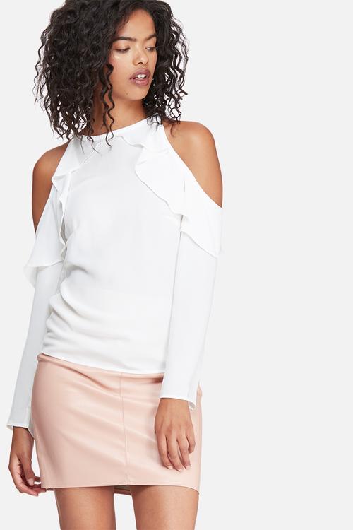 Fitted cold shoulder ruffle blouse