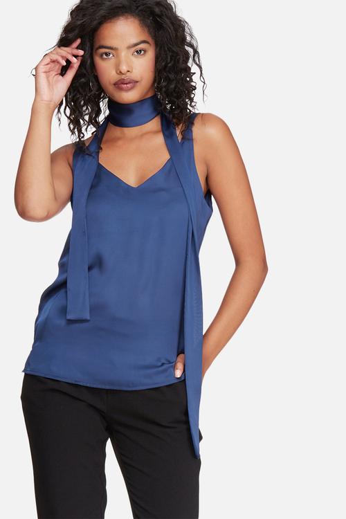 Satin cami with self fabric neck tie
