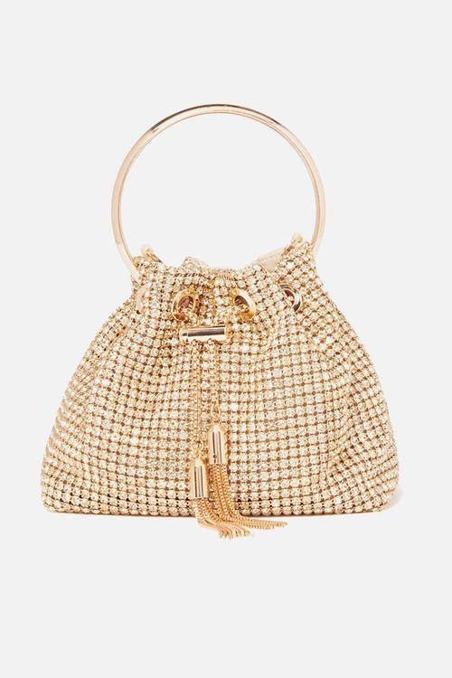 Skylah Sparkle Metal Handle Bag In - Gold