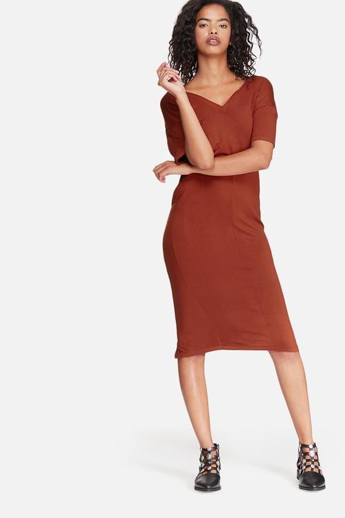 V-neck midi dress with buttons