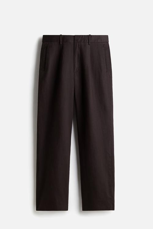 Relaxed fit linen-blend trousers - dark brown