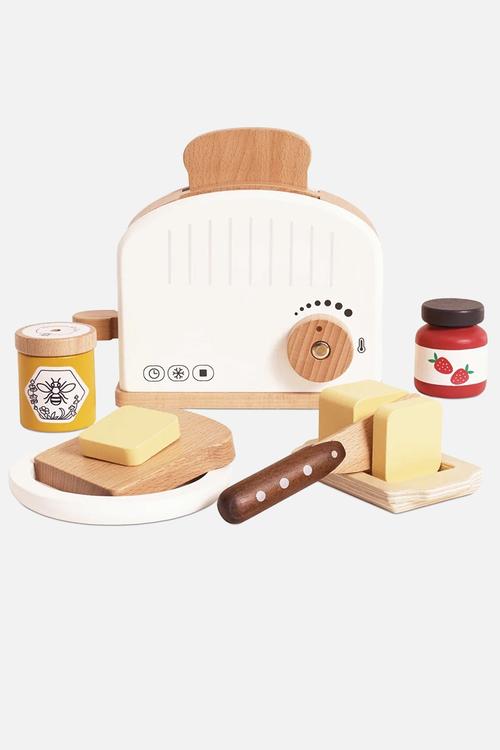 12 Pcs Wooden Toaster & Breakfast Set - multi