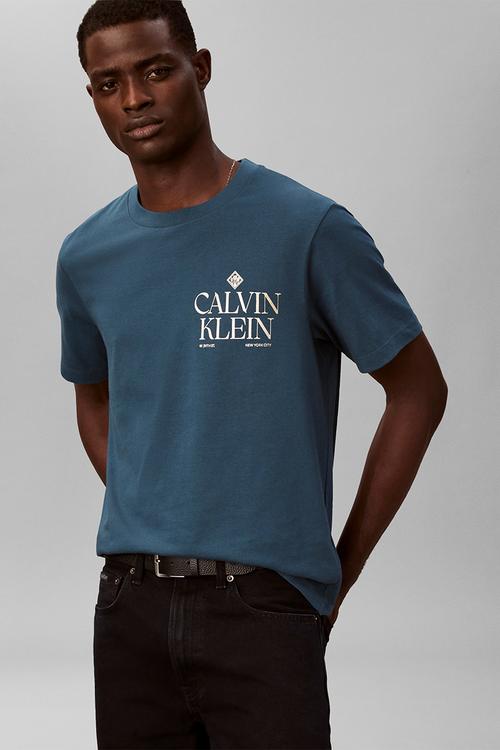 Ss 20S Calvin Roses Graphic Tee - Navy Teal