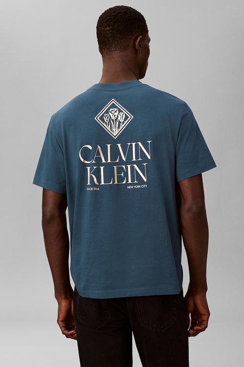 Ss 20S Calvin Roses Graphic Tee - Navy Teal
