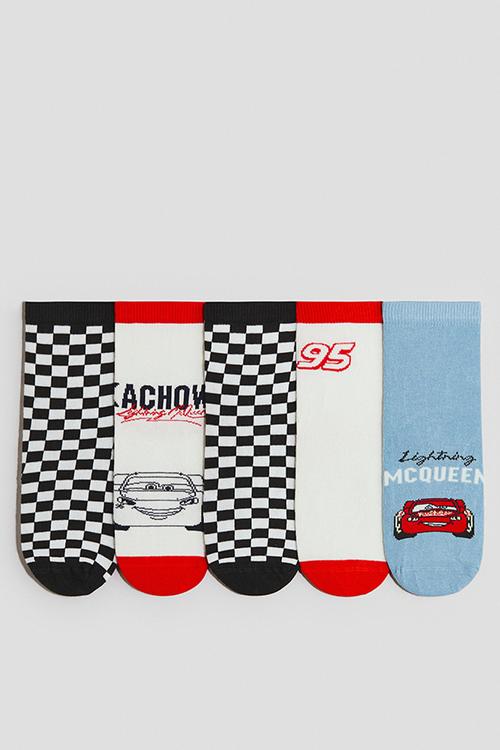 5-pack patterned socks - blue/cars