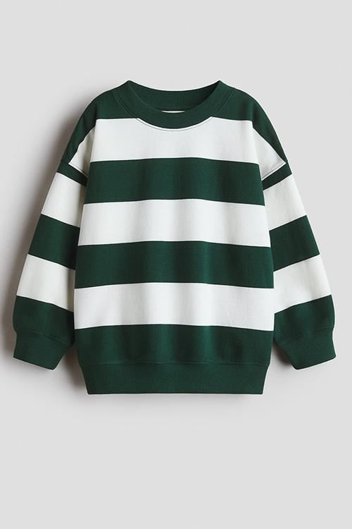Oversized brushed-inside sweatshirt - dark green/white