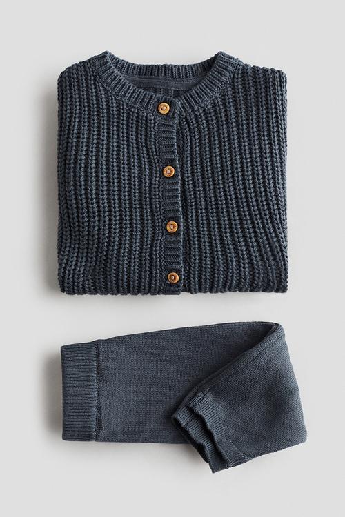 2-piece cotton-knit set - steel blue