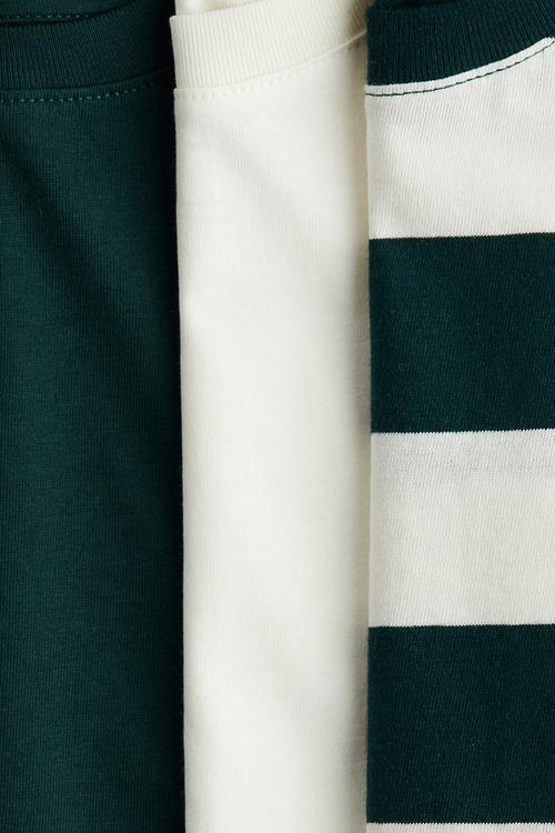 3-pack cotton t-shirts - green/white striped