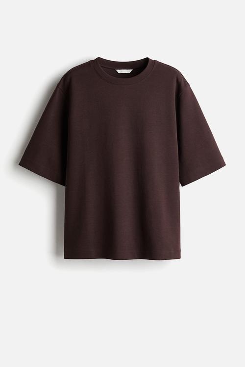 Boxy interlock T-shirt - dark brown