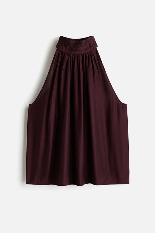 Draped-collar top - burgundy