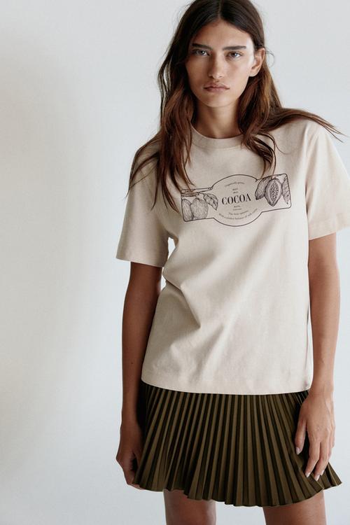 Motif-detail T-shirt - dusty beige/cocoa