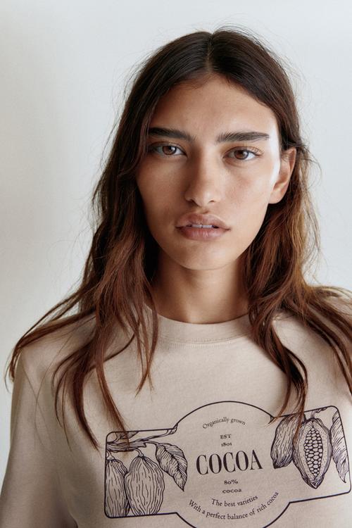 Motif-detail T-shirt - dusty beige/cocoa