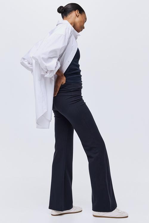 Foldover-waist cotton trousers - navy blue
