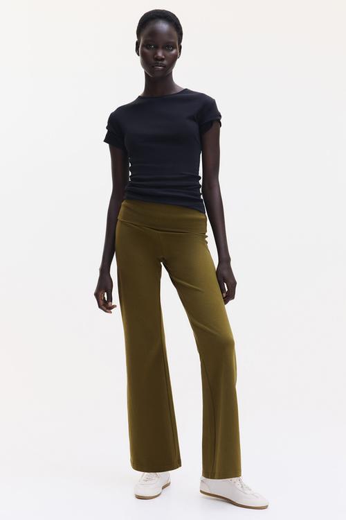 Foldover-waist cotton trousers - khaki green