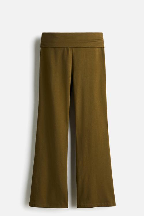 Foldover-waist cotton trousers - khaki green