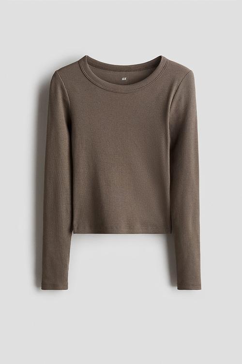 Ribbed cotton jersey top - brown