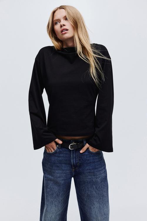 Boat-neck cotton top - black