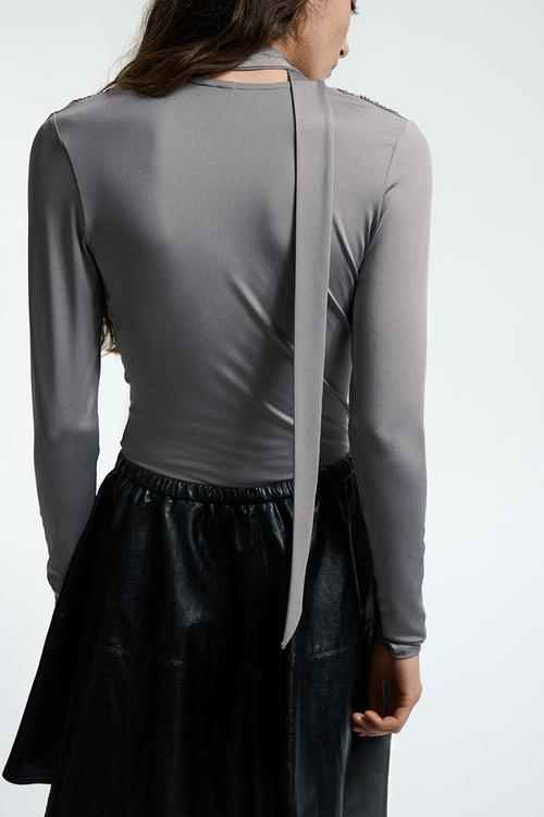 Scarf-detail top - grey