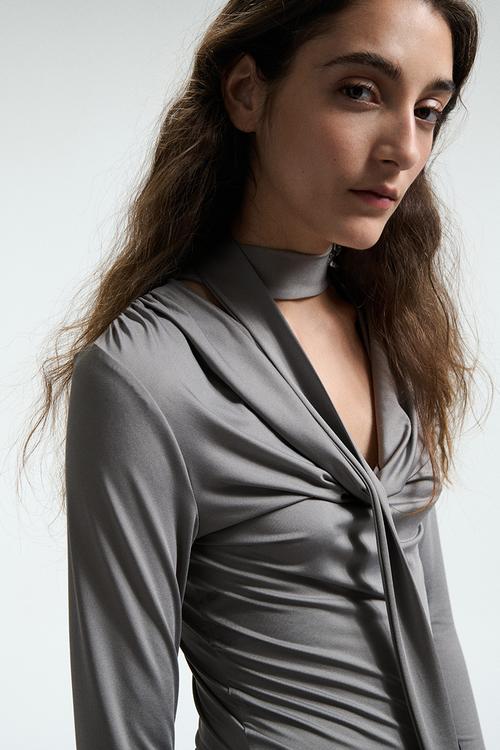 Scarf-detail top - grey