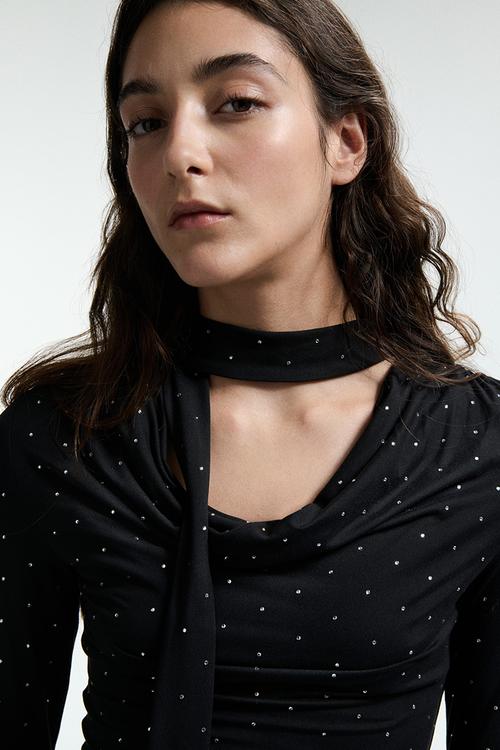 Scarf-detail top - black/spotted