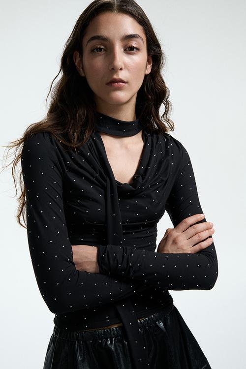 Scarf-detail top - black/spotted
