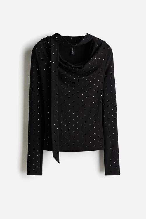 Scarf-detail top - black/spotted
