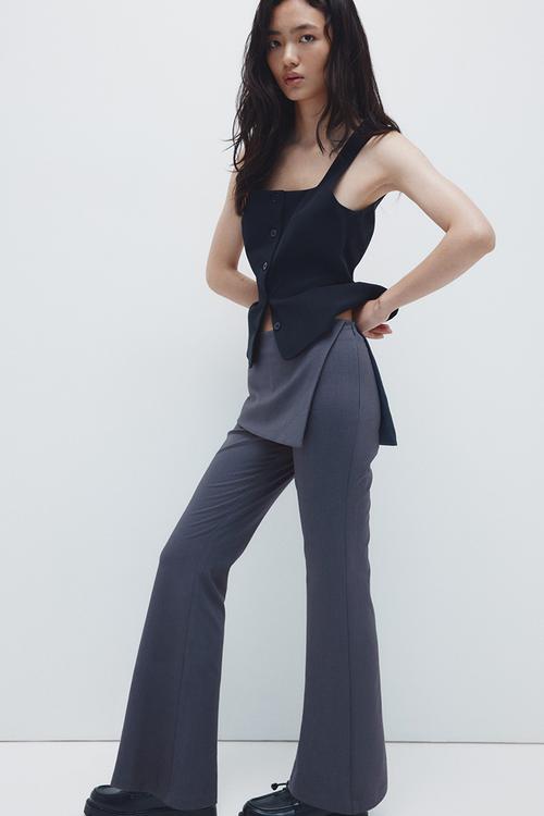 Skirt-layered trousers - dark grey
