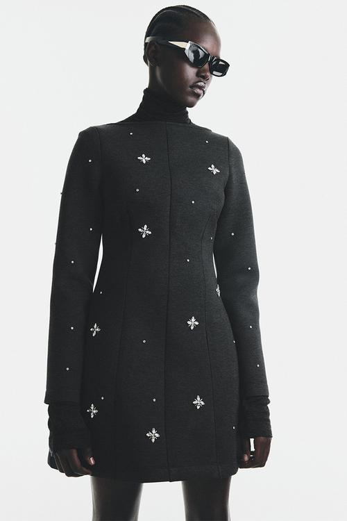 Rhinestone-embellished scuba dress - charcoal grey